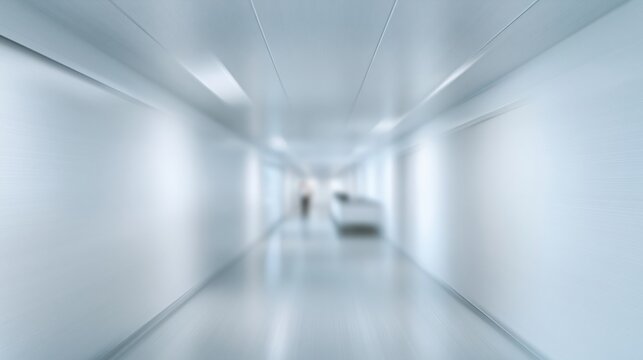 blurry modern white corridor with distant figure