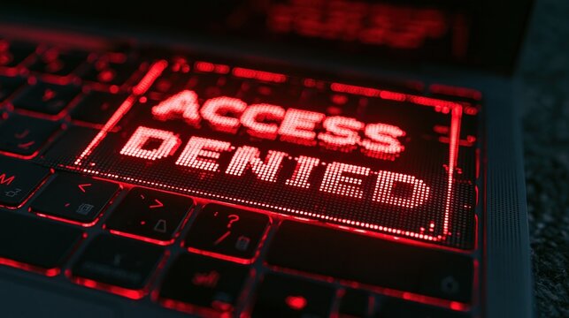 Red access denied message glowing on laptop keyboard