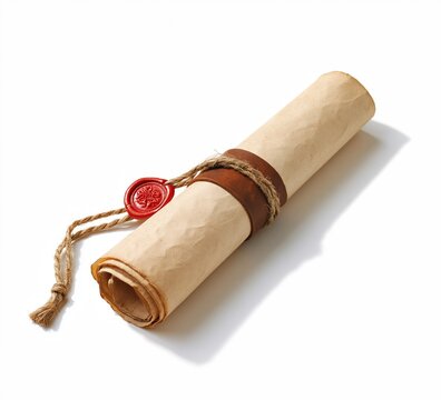 rolled parchment scroll with wax seal and twine