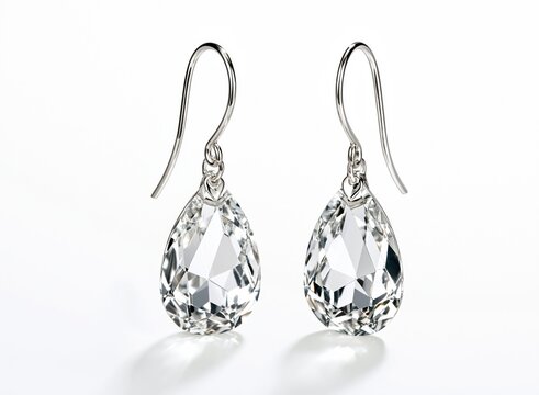 Silver earrings with clear faceted teardrop gemstones on