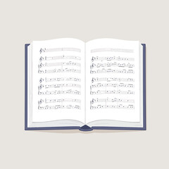 Fototapeta premium Open music book with sheet notes on white background flat design illustration