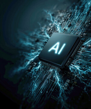 Artificial Intelligence Processor Chip With Digital Data Network. AI generative.