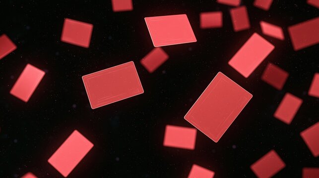 Red playing cards floating in dark space background