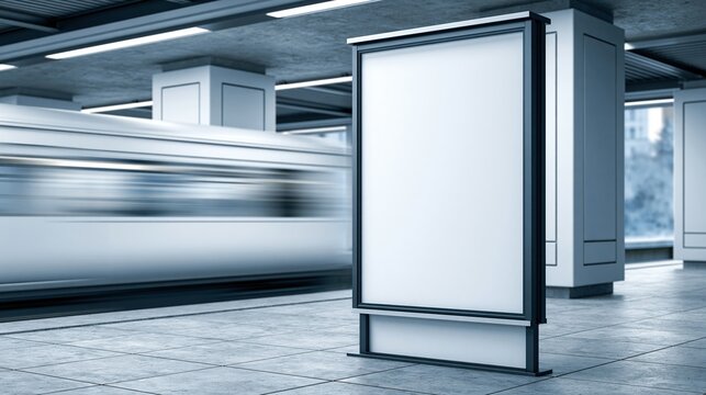 Empty billboard stand in modern train station