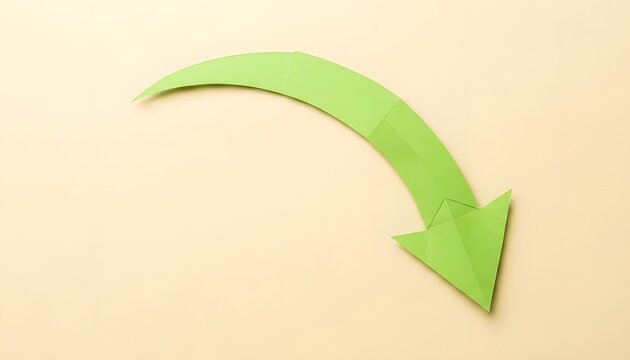 Bright green downward trending arrow on light screen
