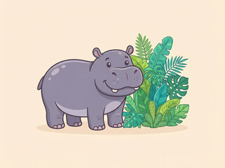Naklejka premium A cute cartoon hippopotamus standing happily in a simple artistic style.