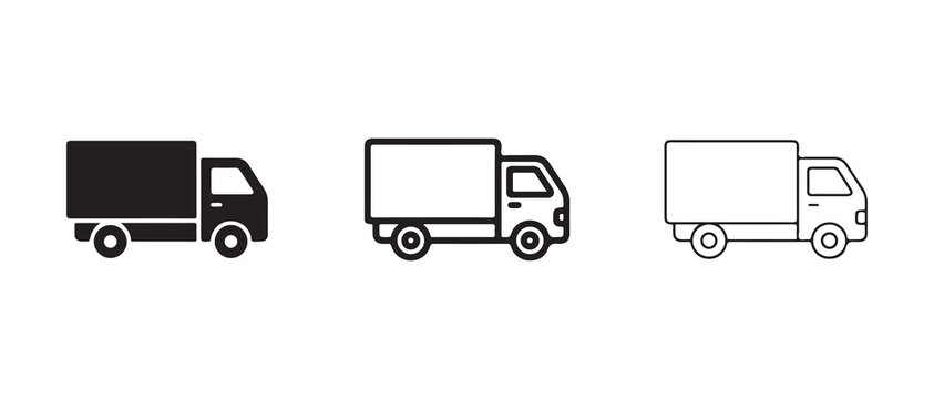 Delivery Truck Icons in Minimalist Line Art Style Isolated on Transparent Background