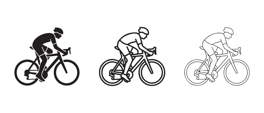 cyclist illustrations showing different line art styles on bicycles for graphic design projects