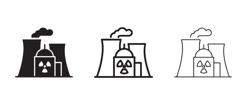 nuclear power plant icons emitting smoke with transparent background for environmental and industrial design projects