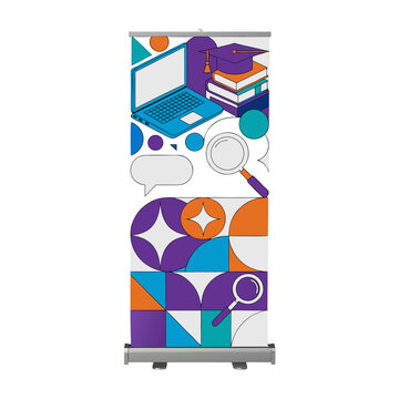 Modern education roll-up banner vector, colorful academic exhibition stand design, geometric school event display template