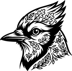Naklejka premium Artistic Bird Head Vector Illustration with Floral Ornament Patterns