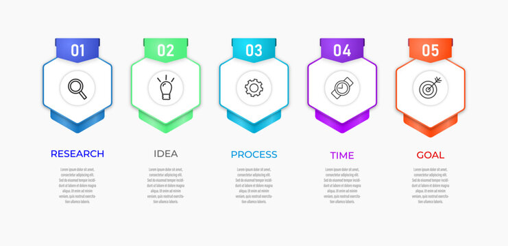 5 options colorful hexagonal badge infographic template for corporate strategy roadmap and workflow presentation