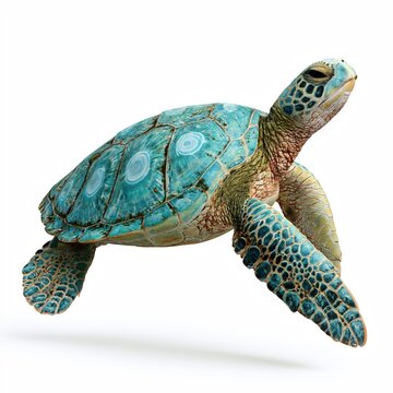 Fantasy sea turtle with blue shell swimming in