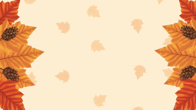 Autumn leaves and pine cones seasonal background animation with falling foliage for thanksgiving and fall design.