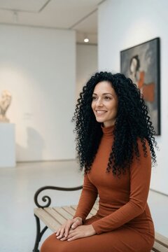 Natural black long tight coily hair portrait of Eastern European woman