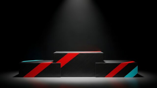 Carbon fiber winners podium with red and blue stripes