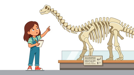 Girl Student Exploring Dinosaur Skeleton in Museum © Lemah