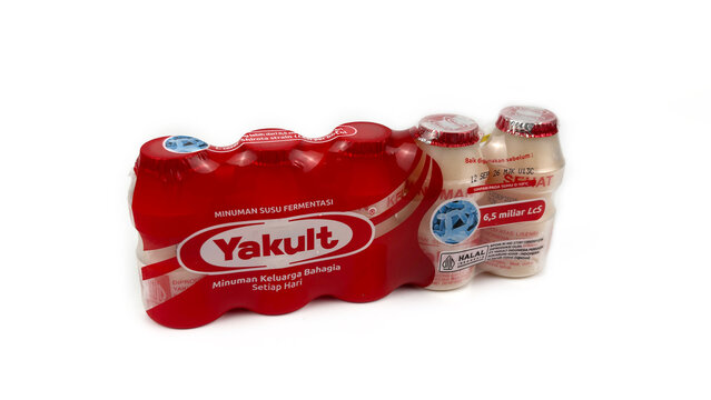 Kediri, East Java, Indonesia &ndash; August 26, 2026: Yakult Probiotic Drink Package Displayed on White Background