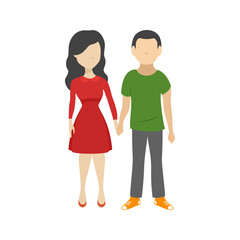 Obraz premium Young couple holding hands illustration, man and woman standing together in flat style