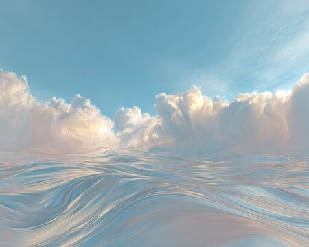 Surreal Dreamscape - Ethereal Clouds Reflecting on a Tranquil Water Surface.