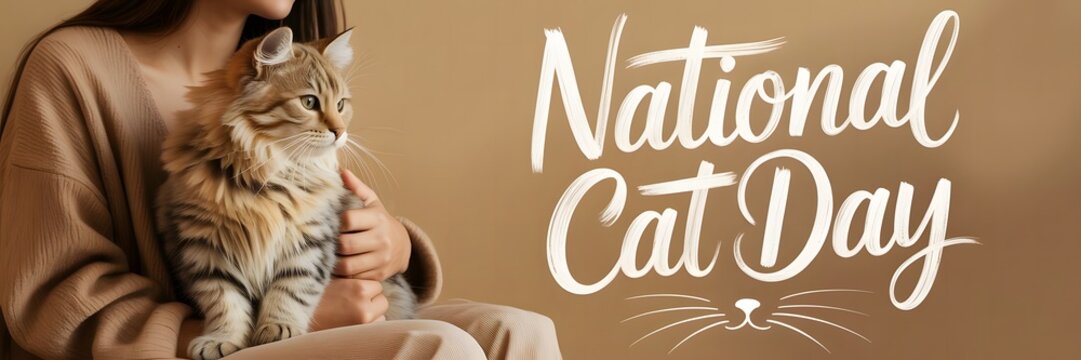 National Cat Day charming design with cute cat and owner celebrating feline friendship companionship pet love and appreciation