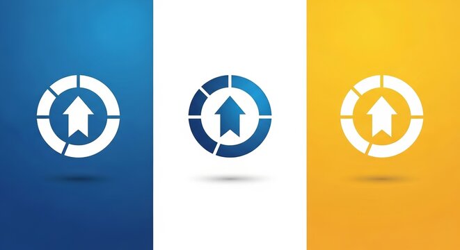 Abstract Arrow Circle Logos in Blue White and Yellow.