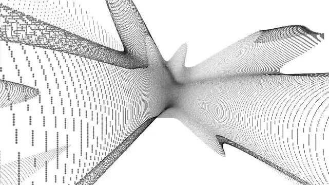 Dot-grid skyscrapers upward view wave lines background animation