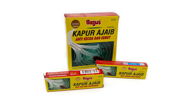 Kediri, East Java, Indonesia &ndash; August 26, 2026: Kapur Ajaib Insect Repellent Package for Cockroaches and Ants Displayed on White Background