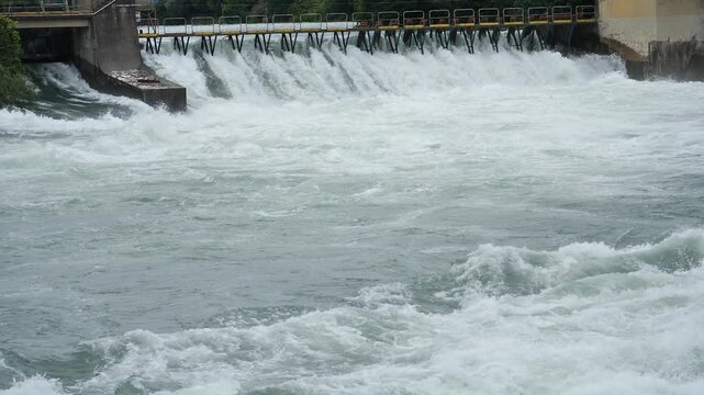 Dam on Adda river in Trezzo, Lombardy, Italy
