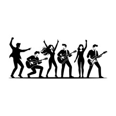 Obraz premium Rock Band Silhouette Performing Music on Stage Concert