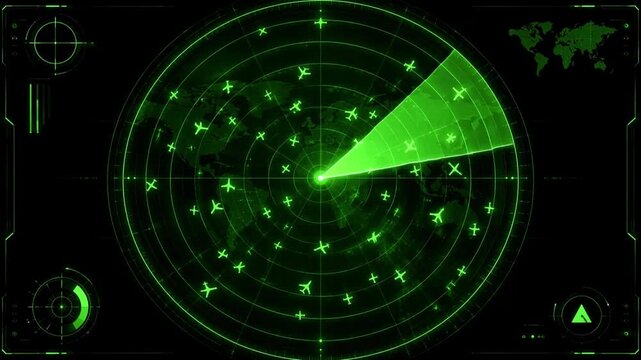 Green Tech Radar Interface Tracking Global Aircrafts, Concept of Air Traffic Control, Aviation Surveillance and Military Air Defense
