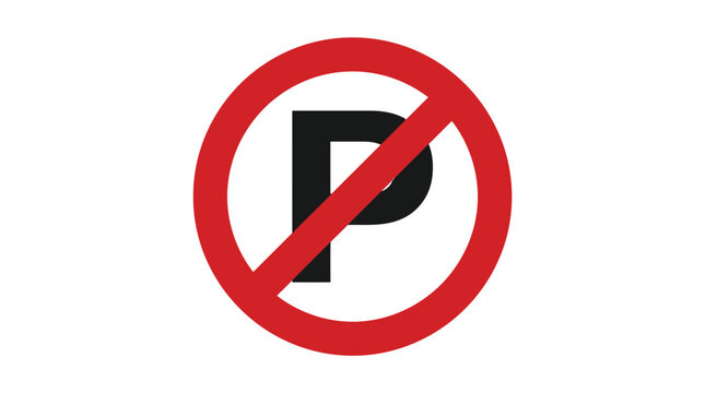 No parking vector illustration featuring a bold red circle and black letter p street sign