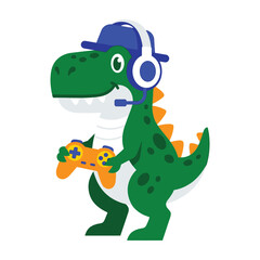 Cute T Rex Dinosaur Gamer Wearing Headphones Holding A Video Game Controller Toy © MDABUBAKKAR
