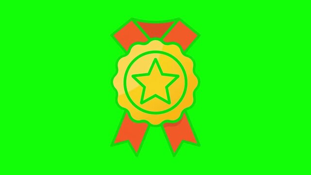Gold achievement badge medal popping up spinning animation on green screen