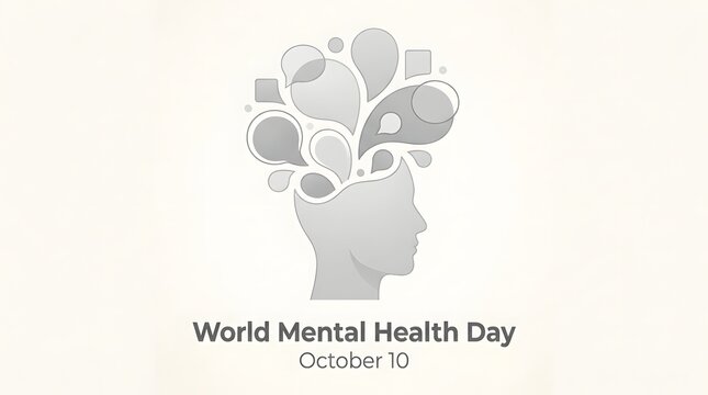 Mental health awareness illustration with human head and abstract brain