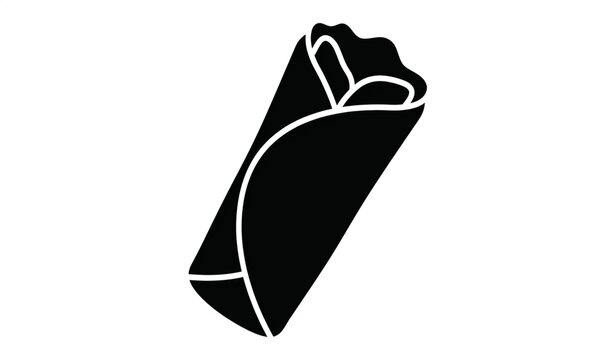 Black wrapped burrito silhouette fast food vector icon isolated on white