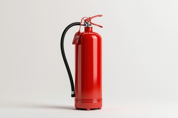 Fototapeta premium Red fire extinguisher standing upright on white background