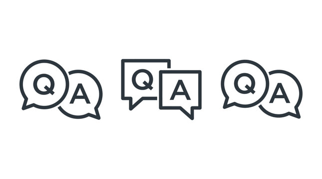 Question and answer vector graphic icon set with speech bubbles for customer support services