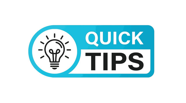 Bright blue vector graphic illustration featuring quick tips text and glowing lightbulb symbol design