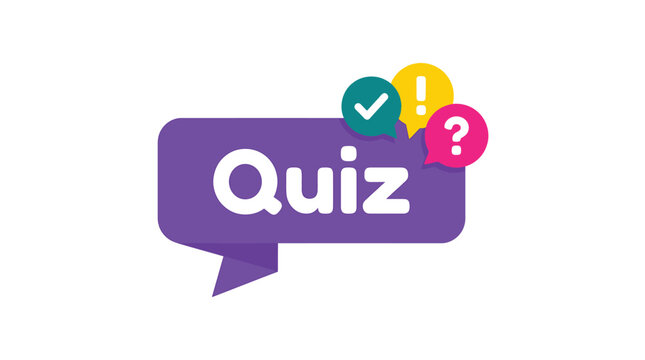 Colorful vector quiz text graphic illustration featuring speech bubbles with question marks and checkmarks