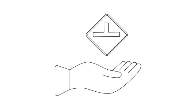 Hand Holding a T-junction Road Sign Icon.