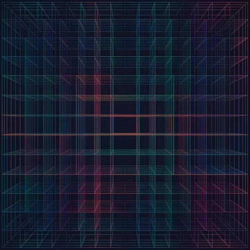 Neon Perspective Grid Tunnel Abstract Technology Background