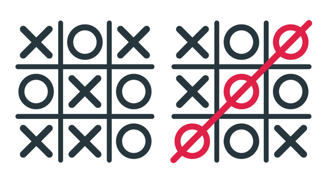 Tic tac toe game boards vector graphic illustration featuring strategy and classic play symbols