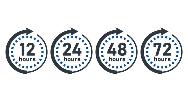 Twelve, twenty four, forty eight, and seventy two hours delivery service time vector graphic
