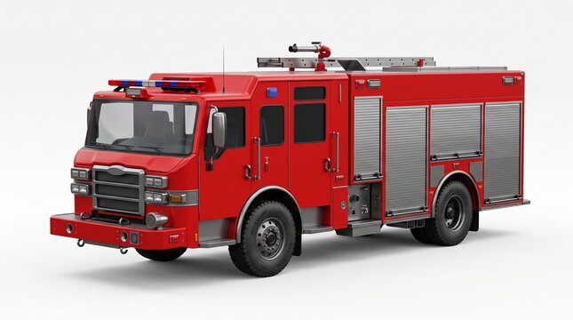 Modern red fire truck 3D rendering, an essential emergency vehicle for rapid rescue operations, illustrating public safety and quick response capabilities