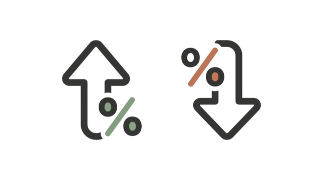 Percentage up and down arrow vector graphic icons for finance and business data analysis