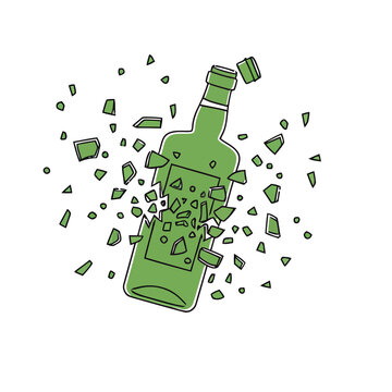Green bottle exploding into pieces