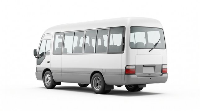 White Passenger Minibus Isolated on White Background for Commercial Transport Services