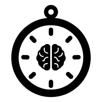 Clock with brain inside icon, conceptual vector illustration