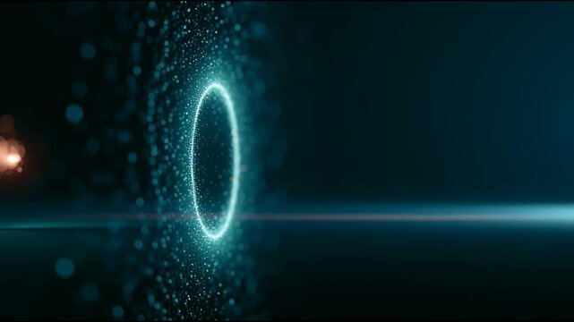 Light forms a feedback loop, glowing softly as it travels in a circular motion between two points in a dark setting.